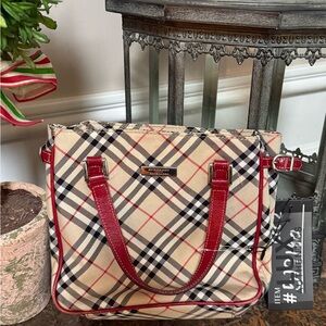 Burberry Blue Label Nova Check Hand Bag Nylon Beige